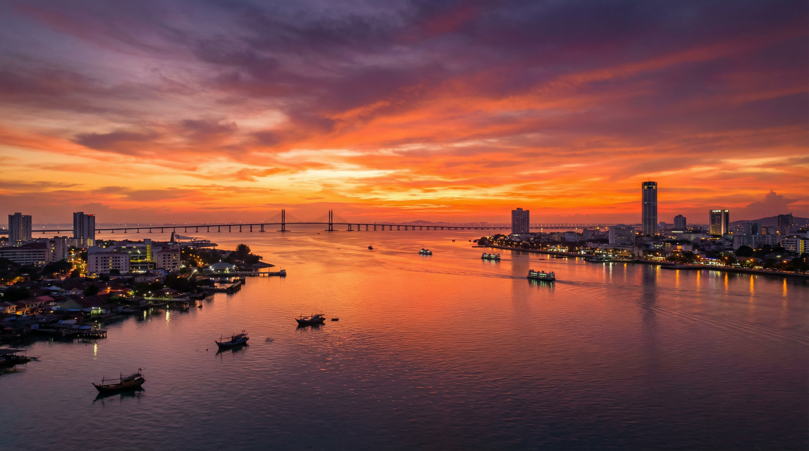 Beautiful view of Butterworth, Penang at sunset.